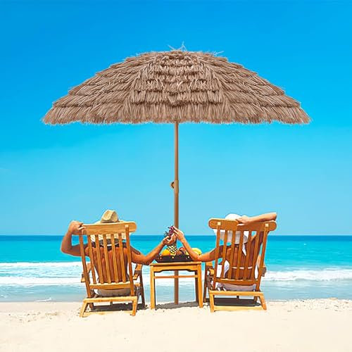 Sonnenschirm Strand Hawaiianischer Strandschirm, LSF 50+, Strohschirm, Kippschirm, Outdoor, Terrasse, wasserdicht, Gartenschirm für Tisch, Hofschirm, groß, höhenverstellbar, für Sand, Outdoor, Urlaub