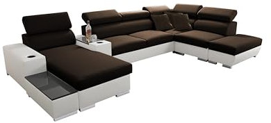 All4All Ecksofa mit Schlaffunktion Ponti 368 cm x 227 cm - Wohnlandschaft U-Form - Schlafsofa mit Bettkasten - XXL Sofa - Groß - Gewebe mit Kunstleder - Linke Seite - Braun/Weiß - Modern 26