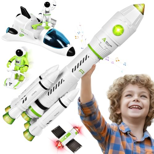 Herenear Space Shuttle Giocattolo,Razzi e Navi Spaziali, Razzo Spaziale Giocattolo con Astronaut, Giocattoli Razzo STEM 5 in 1 Regalo per Ragazzi e Ragazze