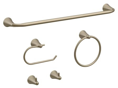 CalcMetal PIERCETON Collection - Juego de accesorios de baño de 5 piezas, anillo de toalla, barra de toalla extensible ajustable, dos ganchos para toallas y batas, soporte para papel higiénico,