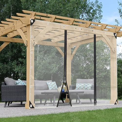 WELLBELT Waterproof Outdoor Curtains,Clear Tarp Outdoor Curtains with Zip Door Heavy Duty PVC Pergola Patio Gazebo Porch Transparent Tarpaulin Side Panels Customisable Weatherproof and Durable 1.5x2m