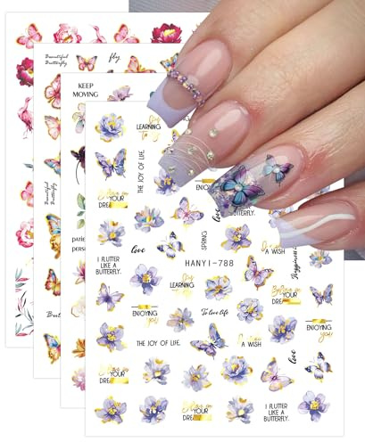 JMEOWIO 9 Sheets Flower Nail Art Stickers Decals Self-Adhesive Spring Summer Floral Nail Supplies Nail Art Design Decoration Accessories