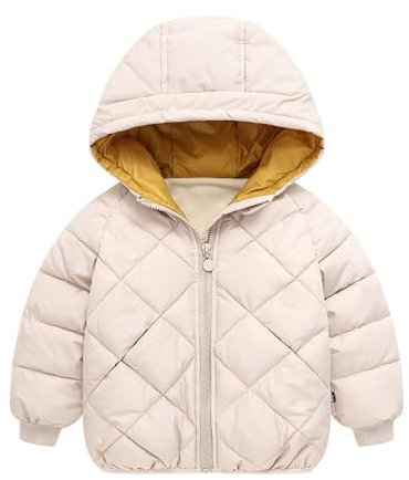 Freebily Giubbotto Bambino Bimbo con Cappuccio Giacca Trapuntata Cappotto Spesso Inverno Hooded Jacket Piumino Invernale Capispalla Incappucciato Foderato in Pile Beige 5-6 anni