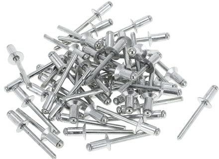 RATCHROLL 50 Stück Offene Enden Großkopf Blindnieten 6,4 mm Griffdurchmesser 12 mm Grifflänge 11 mm Flanschdurchmesser Silberfarbenes Eisen Aluminium