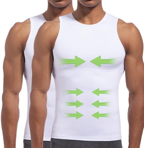 Lgtfy 4D Herren-Kompressionsshirt, figurformende Weste, Gynäkomastie-Unterhemd, Bauchkontrolle, Rückenstütze, Tanktop, 2 Stück weiß, XX-Large