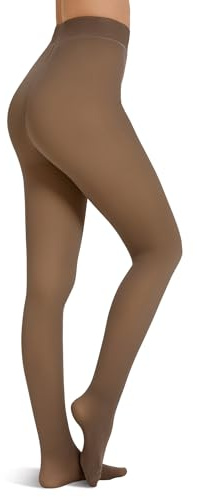 Harlamvar Plus Size Women's Fleece Lined Warm Tights Thermal Sheer Pantyhose High Waisted Fake Translucent Tights Gray Brown