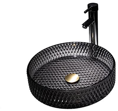 IUokLU Robinet mitigeur de lavabo Moderne robinets de Salle de Bain lavabo en Verre lavabo Rond pour invités Petit Ensemble pour Salle de Bain lavabo Toilettes,
