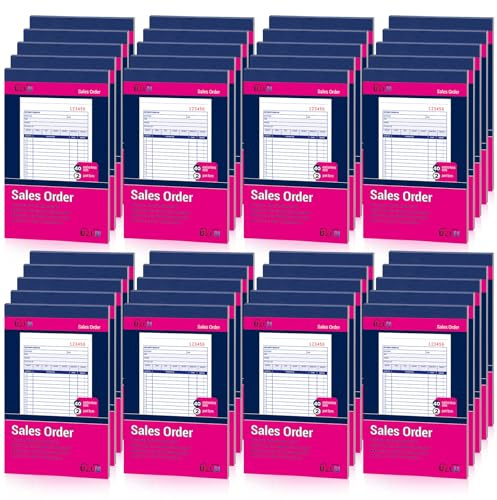 Paquete de 40 libros de pedidos de venta a granel, factura de formulario de recibo autocopiativo de 2 partes, blanco/amarillo, 4-3/16 x 7-3/16 pulgadas, libro de ventas de uso general para pequeñas
