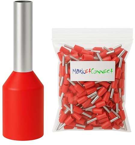 MarketConnect® Puntalini elettrici a crimpare • Sez. 1 mmq • Lung. 8/14 mm • 500 pz • Rosso DIN 46228-4 • Unipolare Capicorda