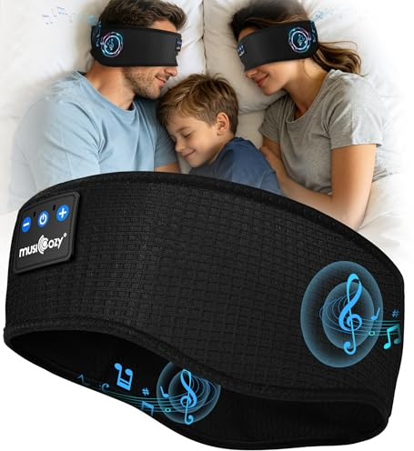 MUSICOZY sovhörlurar Bluetooth 5.4, bekväma och ultralätta pannband hörlurar för sömn med Hi-Fi-ljud, 14 timmars drifttid, bekväma sömnhörlurar för personer som sover på sida, resor och sport