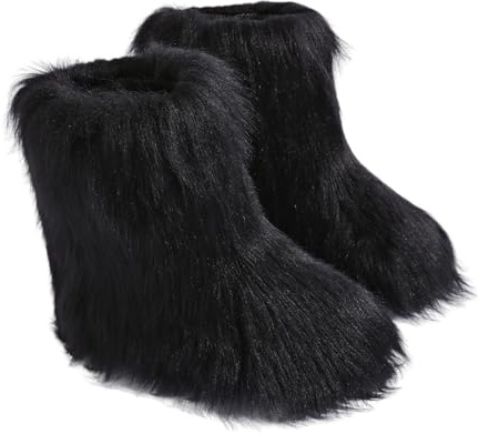 ENEN Botas para Mujer Peludas Talla 36-46, Botas de Nieve Invierno Mujer Zapatos de Invierno con Peluda Cálidas Suaves para Climas Fríos, Exteriores e Interiores (DY25 Negro,38)