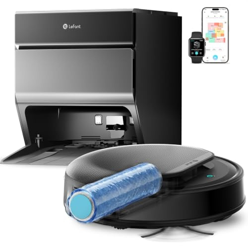 Lefant M5 MAX Robot Aspirador y Fregasuelos con Base de Autovaciado | Lavado 80℃, Autovaciado 3,2L, 25000 Pa, 120 Días Autolimpieza, Navegación Láser dToF, 5G WiFi/App/Alexa, Gris