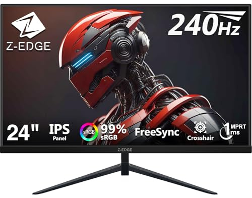 Z-Edge 24 Inch 240Hz Gaming Monitor 1ms IPS Full HD 1080P 99% sRGB HDMI DP | PC Monitor 16:9 1920x1080, 350cd/m² Brightness, Ultra-Thin Bezel, Crosshair, FreeSync, VESA Mountable, Black