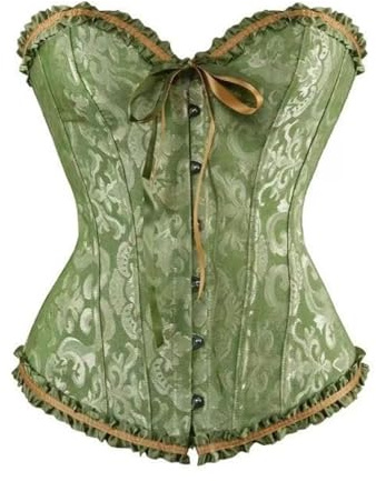 NONGYU Corset gothique avec détails en dentelle structurée sur la poitrine - Sous-vêtements confortables en mélange de nylon pour les occasions spéciales - Corset rétro avec corsage, Vert, XXL