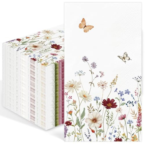 50 Stück Servietten, Blumen Design, Frühlingsservietten 33x40cm, partydeko, Papierservietten mit Blumen Motiv, Papier-Servietten Hochzeit, Taufe, Geburtstag, Frühling, Tischdekoration