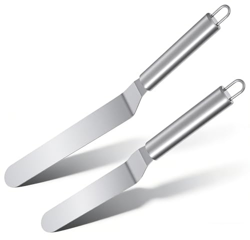 Xindojuz 2 PCS Offset Palette Knife Baking, Premium Stainless Steel Cake Decorating Tools, Icing Spatula with Sturdy & Durable Handle for Home Kitchen Cooking Frosting, Dishwasher Safe (6 inch+8 inch)