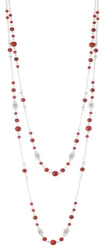 Dazylleco Silber Lange Perlenkette Damen Halskette Statement Lang Doppelsträngige Modeschmuck Muttertagsgeschenk für Mama