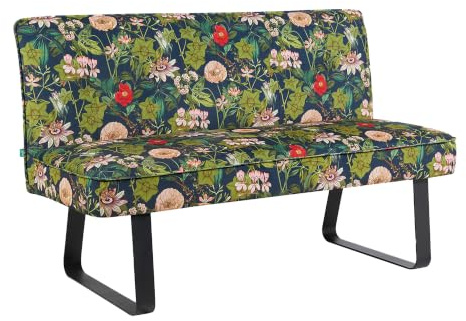 DUBI Möbel Sitzbank Emilia 140 cm mit Federkernpolsterung – Moderne Esszimmerbank im Blumen-Design – Gepolsterte Küchenbank Floral – Stabiles Metallgestell Schwarz