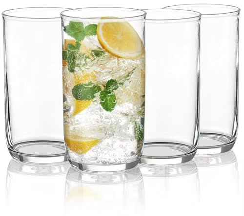 Berglander Juego de Vasos Highball de 4 Piezas, Vasos Collins para Beber de Plástico PET Transparente Alto de 420ml, Tazas de Agua Reutilizables, Vajilla de Bar Tumbler para Bebidas, Cerveza, Leche