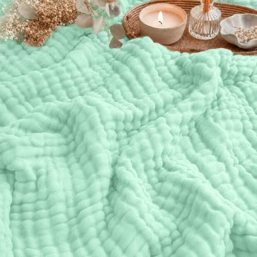 MeYuxg Chiffongfilt 150 x 200 cm, chiffongfilt för vuxna, 100 % bomull, sommarfilt i chiffong för säng och soffa, filt för alla årstider (mintgrön)