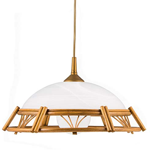 Helios Leuchten 202082 Rattanlampe honig-farbig | Rattanleuchte rustikal Landhausstil | Pendellampe Pendelleuchte Rattan | Hängelampe Esszimmer 1xE27