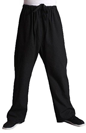 ZooBoo Men's Martial Arts Pants Kung Fu Cotton Trousers (L, Black)