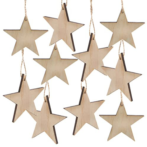 Weihnachtsanhänger Sterne, 10 Stück: Holzanhänger Stern, Geschenkanhänger Holz Weihnachten, Anhänger Geschenke, Weihnachtsbaum & Zweige, Weihnachtliche Deko, Geschenk Klein, Weihnachtsdeko Natur, 7 cm