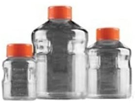 neoLab Polystyrol Lab-Vorratsflaschen für Zellkulturmedien, 1000mL Kapazität, Ttransparent (Kristallklar)/Orange, 24 Stück