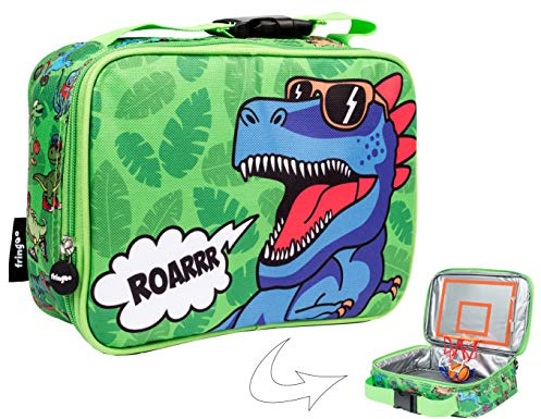 FRINGOO Boys Lunch Bag Basketball Thermal Insulated Cooler Bag for Kids School Nursery Picnic Food Snack Carrier (Roarrr Dinosaur)