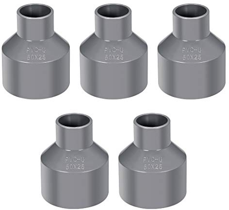 sourcing map 5 Stück PVC DWV Rohrverbinder Schlauchadapter Rohr Verschraubung Verbindungsstück 50mm x 25mm Grau