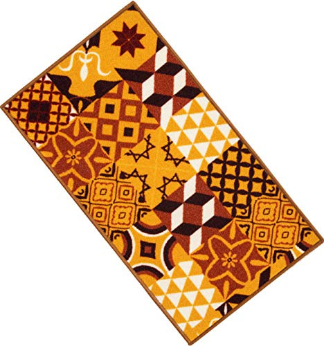 TAPPETO BAGNO CUCINA MULTIUSO PASSATOIA EMMEVI TESSITURA PIATTA FANTASIA PIASTRELLE mod.FAKIRO36 MADE IN ITALY (57x240 cm, Arancio)