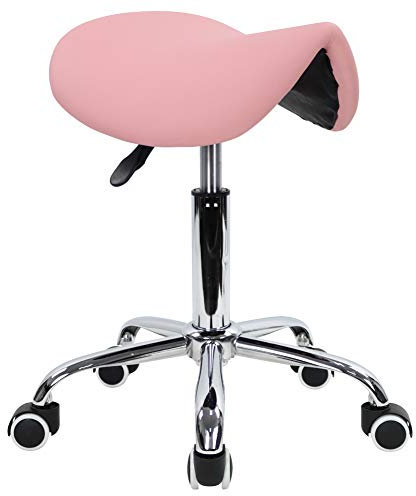 KKTONER Sattelhocker Arbeitshocker höhenverstellbar drehbar Rollhocker Bürohocker mit Sattelsitz Rosa