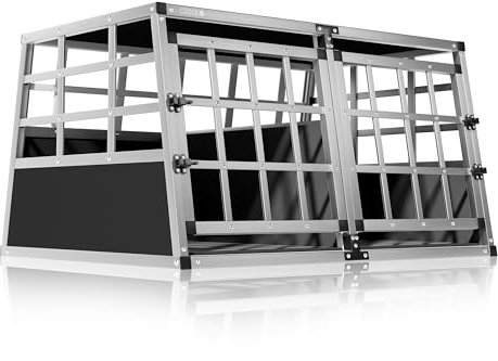 CADOCA® Hundetransportbox Aluminium Hundebox Kofferraum robust verschließbar trapezförmig XL 89x70x51cm Reisebox Autobox Tiertransportbox