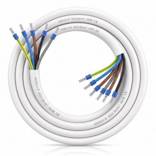 Herdanschlusskabel Herdanschlussleitung 5x2,5mm² / 5G2,5 für Kochfeld Backofen Herd - 1m-1,5m-2m-3m-5m-10m Anschlusskabel Anschlussleitung H05VV-F 400V, Größe: 5m