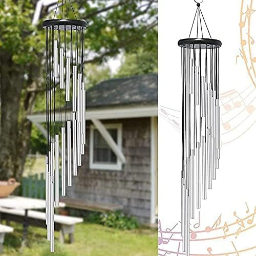 CHEYLIZI Wind Chimes Outdoor,Large Wind Chimes,36 Garden Chimes with 18 Aluminum Alloy Tubes and 3 S Hooks for Garden Patio Backyard Decor Gift etc (Silver)
