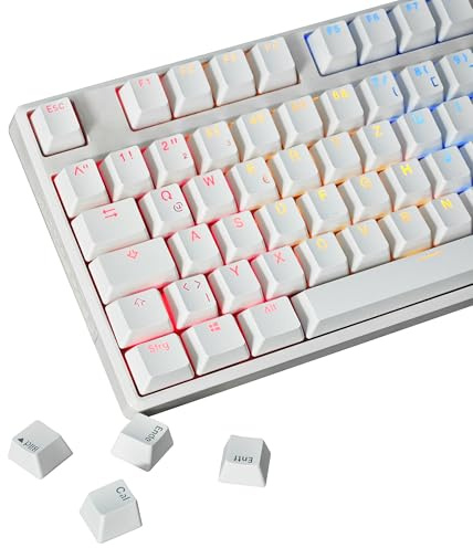 YMDK 105 Deutsch ISO Double Shot PBT Shine Through OEM Profil Tastenkappen Set Geeignet für Cherry MX Switches Mechanische Tastatur (Weiß)