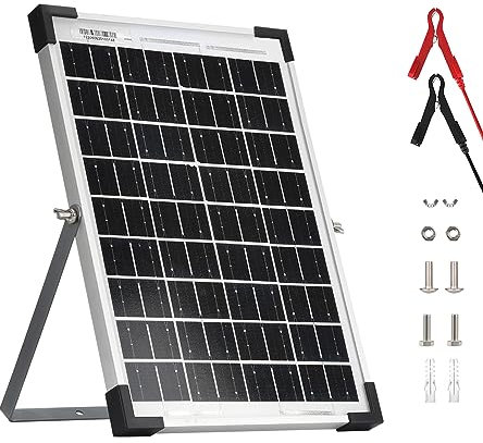 Kit de mantenimiento de batería de cargador de panel solar de 10 W y 12 V con abrazadera de cable de batería, ideal para vehículos recreativos, motocicletas, barcos, marinos, etc.