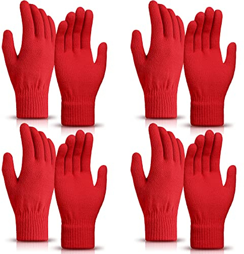 Gants d'Hiver Magiques Tricotés Doigts Complets Mitaines Extensibles en Tricot pour Sport Homme Femme (Rouge)
