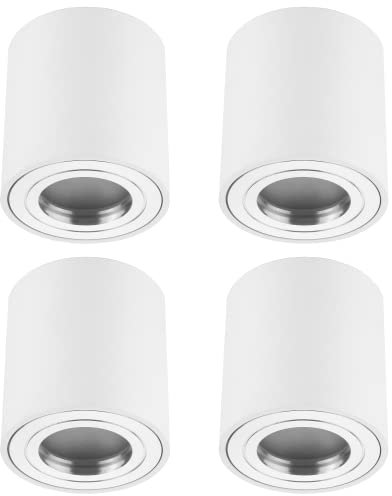 Sweet Led - Aufbauspots IP44 Bad flach, Alu Deckenspots Ø80mm, 65mm, Feuchtraum geeignet Badezimmer, Küche, 230V Deckenstrahler für LED-Modul, weiß-rund Aufbaustrahler 4er Set, ohne Leuchtmittel