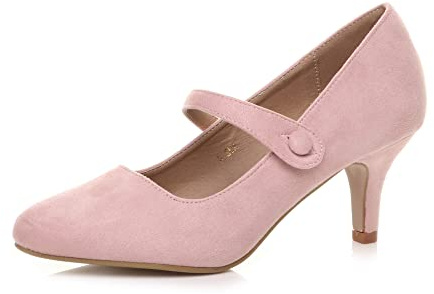 AJVANI Womens Ladies Low mid Heel Mary Jane Strap Work Party Court Shoes Pumps Size