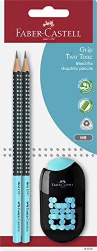 Blister mit 2 HB Grip 2001 Two Tone Graphitstiften und 1 Two Tone Zweilochspitzer - Farben Schwarz-Türkis