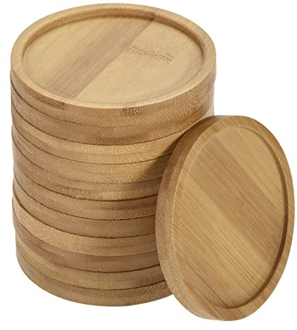 PATIKIL Plant Pot Saucer, 12 Pack 3.4 Inch OD Bamboo Round Flower Drip Tray for Indoors