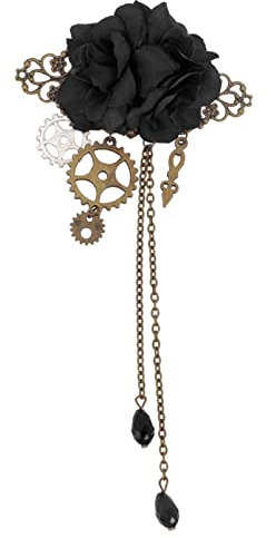Minkissy Vintage Steampunk Haarclip Gothic Haarnadeln Brosche Quastel Dampf Punk Haar Barrettes Cosplay Kostüm Haarzubehör für Frauen (Schwarz)