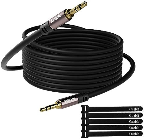 5mm Aux Audio Stereo Cable 3.5m Male to Male Aux Cable Gold Plated Connectors OFC Core Black Cable (with 5 Cable Ties)