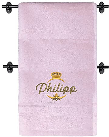 Stickerei Rein Handtuch Bestickt mit Namen oder Wunschtext, Handtuch mit Krone Bestickt, individuelles Handtuch, 100% Baumwolle, 100 x 50 cm (Rosa)