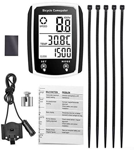 Compteur kilométrique étanche pour vélo - Compteur de vitesse filaire - Pour suivre la distance et la vitesse - Blanc