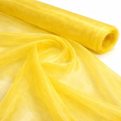 Confezione da 5 metri di tessuto organza velata, giallo, leggero, tinta unita, per tende, abiti da sposa, coprisedia, larghezza 150 cm