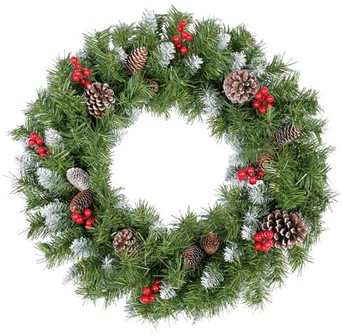 Tannenkranz Künstlich 60cm, Uten Weihnachtskranz Deko mit Kiefernzapfen Beeren für Hautür Tisch Innen, Christbaumschmuck Weihnachtsdeko