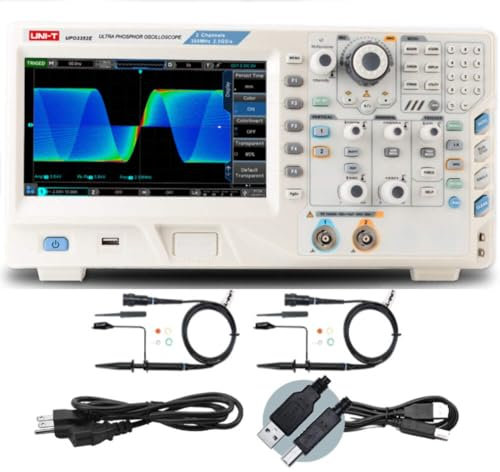 UNI-T Oscilloscope numérique à phosphore UPO3352E avec 2 canaux (analogique), 16 canaux (numérique), taux d'échantillonnage 2,5 GSa/s en temps réel, 250 Mpts, bande passante 350 MHz