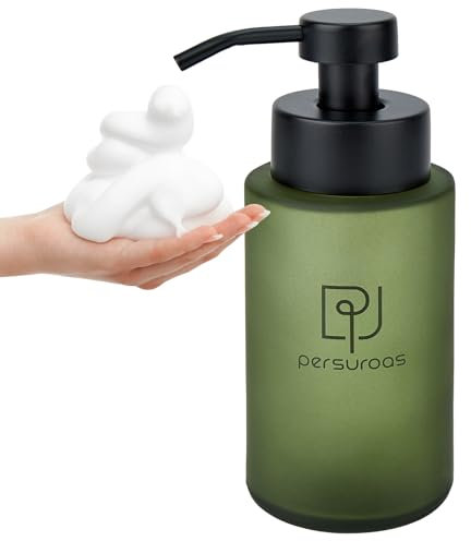 Persouras Dispensador de jabón de Espuma para baño de 12 onzas con Bomba de Acero Inoxidable 316, dispensador de jabón de Espuma esmerilada para Cocina, Botella de Espuma Moderna Recargable,